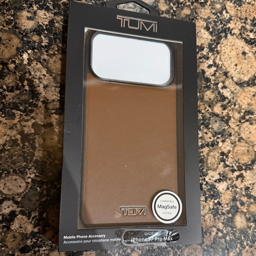 Tumi Brown Leather MagSafe-Compatible iPhone 17 Pro Max Case with Branded Logo